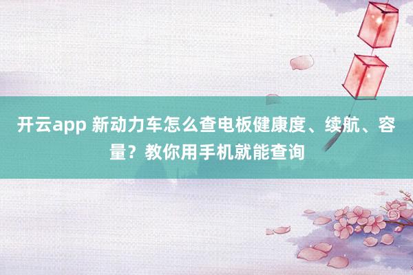 开云app 新动力车怎么查电板健康度、续航、容量？教你用手机就能查询