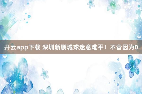 开云app下载 深圳新鹏城球迷意难平！不啻因为0
